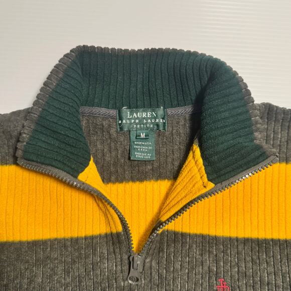 VTG Ralph Lauren LRL Quarter Zip Sweater Gray Women's M Petite Rugby Stripes - Picture 4 of 16